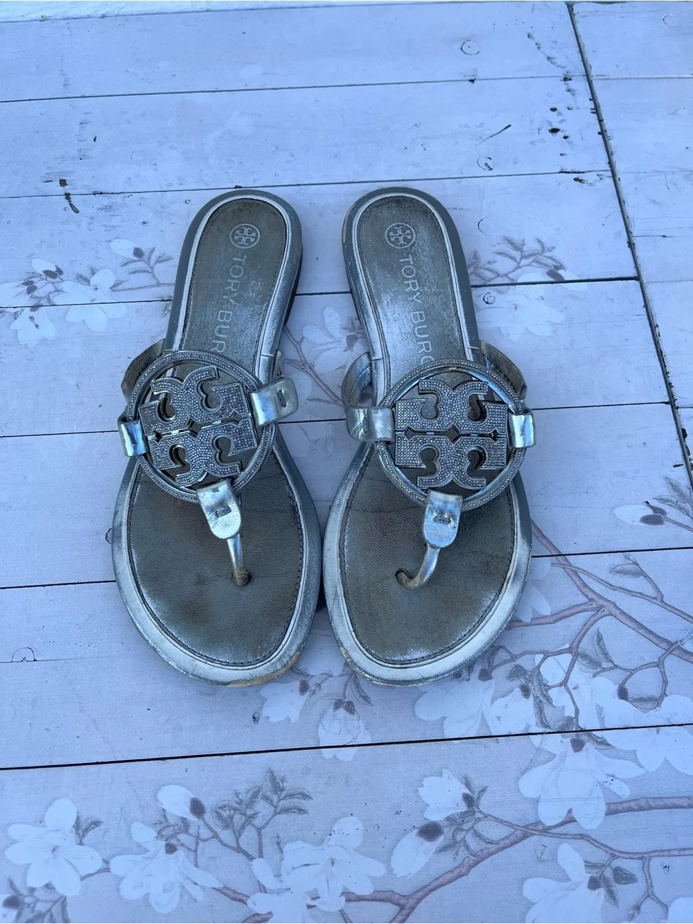 Tory Burch Silver Metallic Miller Thong Sandals